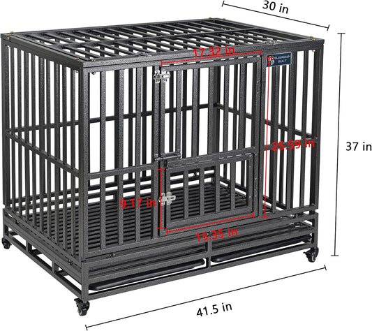 Heavy Duty 42 Inch Dog Pet Crate Cage Kennel with Wheels