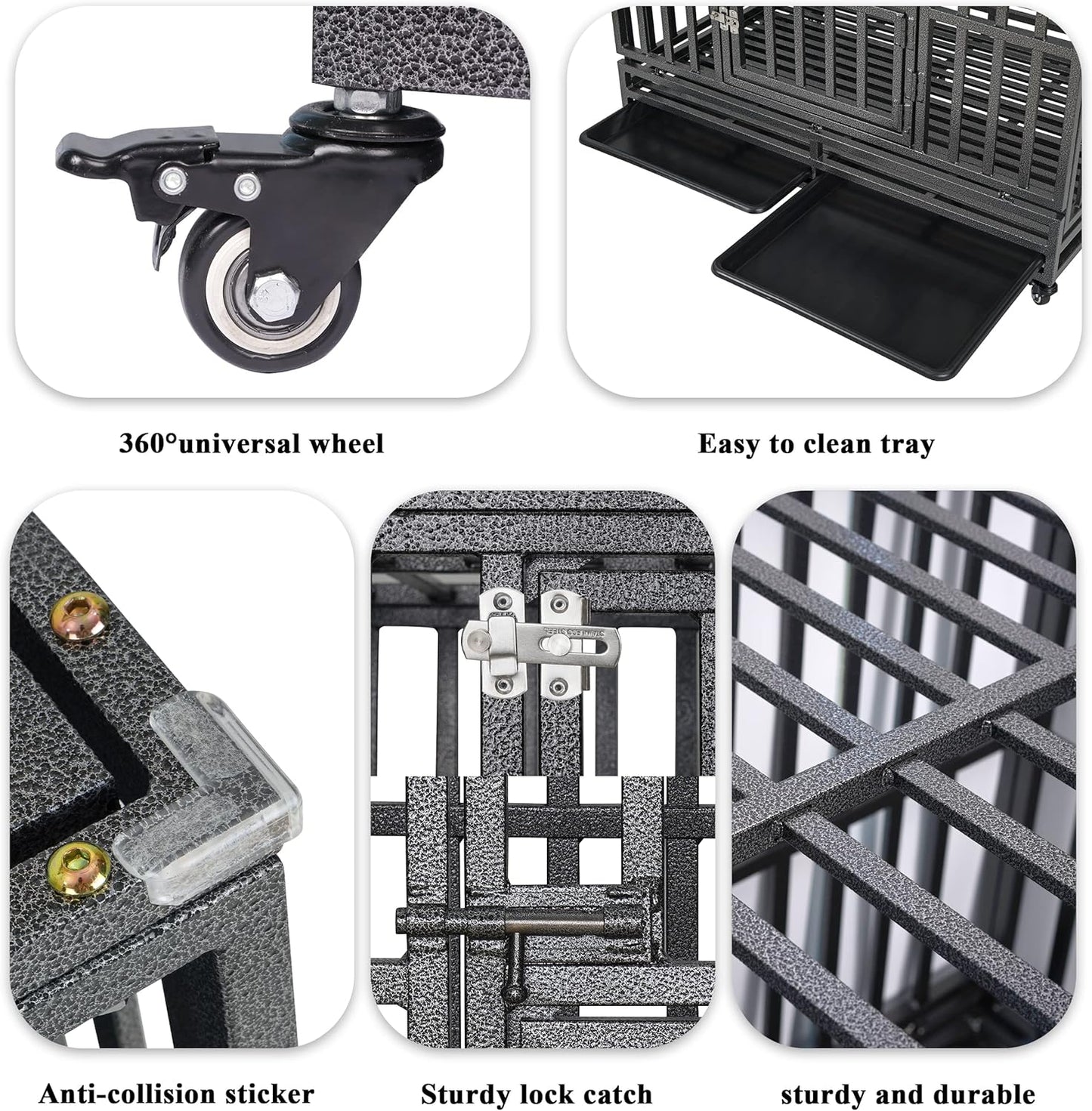 Heavy Duty 42 Inch Dog Pet Crate Cage Kennel with Wheels